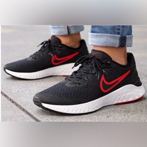 Nike Renew Run 2 Men’s Size 8 Black Red Running Shoes Athletic Sneakers